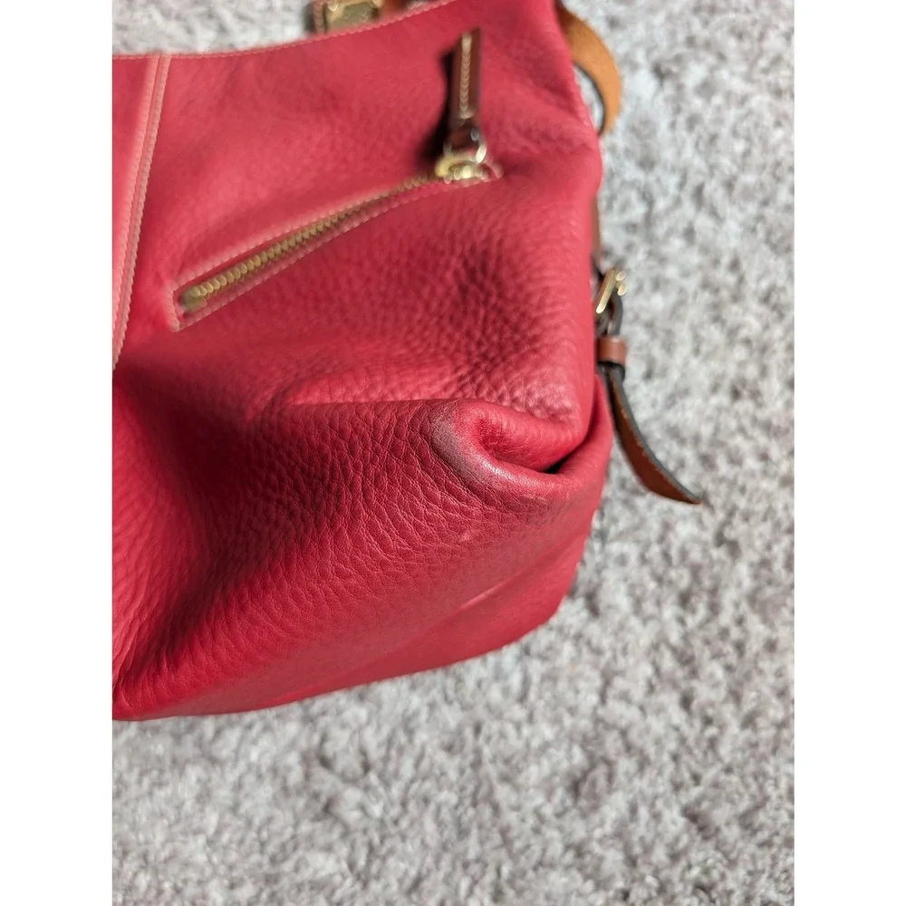 Dooney & Bourke, Red Pebbled Leather Hobo Bag, Slouchy, Brown Braided Strap